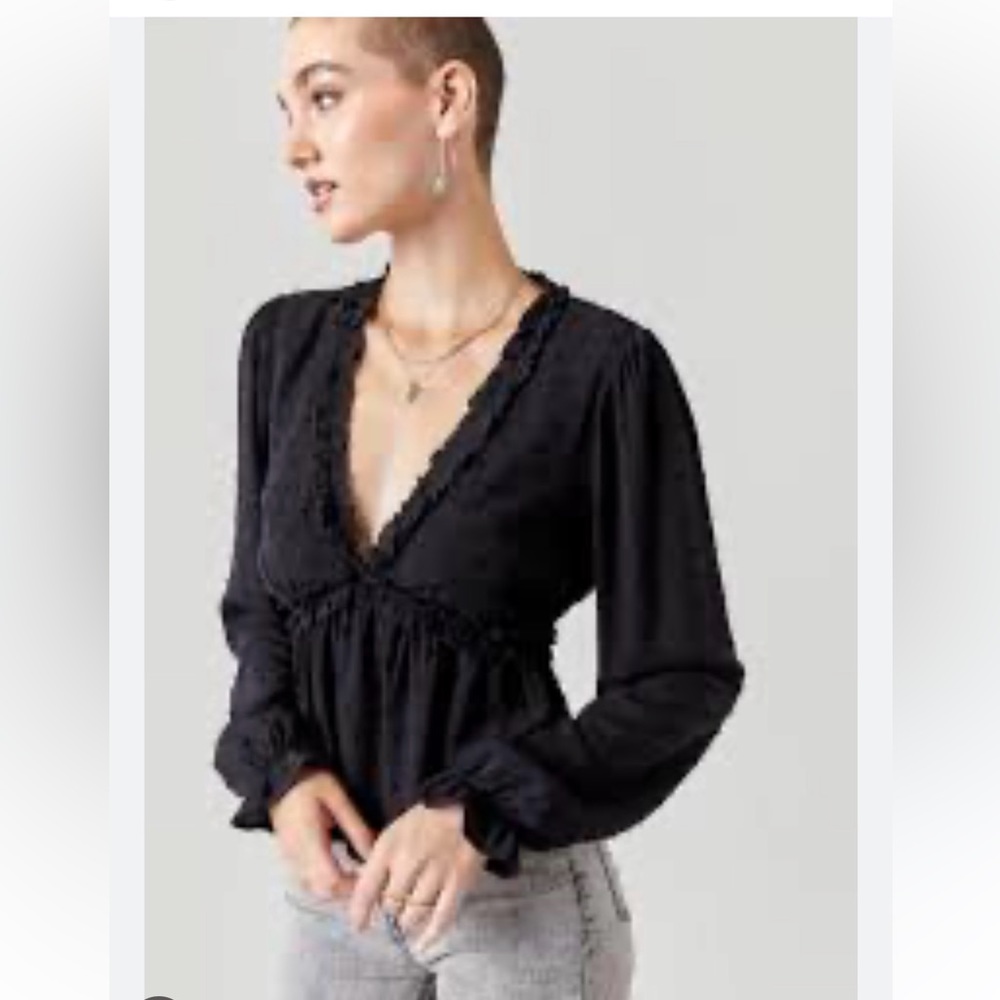 New🌷Spring Arrival Francesca’s CYN Clip Dot Black Blouse